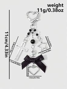 ROMWE Kawaii 1款春季新款简约经典时尚复古学院风银黑树脂CCB圆珠镂空星十字波点织带蝴蝶结爱心吊坠DIY钥匙扣包包挂件水杯挂件手机挂件，固定粘贴式爱心饰品，适合女孩女士日常佩戴，节日礼物 - 銀黑色-73 - 查看 10