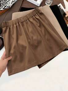 GlowEve 新款时尚百搭单排扣高腰不对称A字女裙 - 摩卡棕 - 查看 2