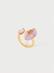 Glisma 18K Gold-Plated Minimalist Music Note Ring, Nocturne Series,Party,Night Club,Shopping,Vintage,PREMIUM,Zirconia,Rhinstone,Party,Night Club,Shopping,Vintage,PREMIUM,Zirconia,Rhinstone,Western Jewelry,Old Money,Gemstone,Outfits,Fall/Autumn/Winter,For Mom/Women/Girl/Mother,Premium,Outfits,Old Money,Metallic/Texture,Gemstone,For Mom/Women/Girl/Mother,Premium,Vintage,Classy - Golden purple - View 4