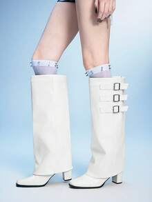 Sugerpunk 女士时尚通勤高跟搭扣踝靴 - 白色 - 查看 4