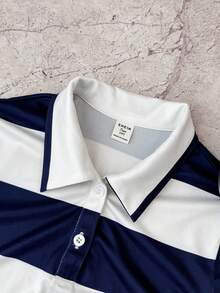 少女休闲翻领蓝白条纹修身连衣裙 - 藍白色 - 查看 3