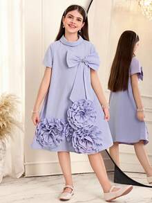 SHEIN Tween Girl Light Purple Elegant Summer Party Dress - Purple - View 1