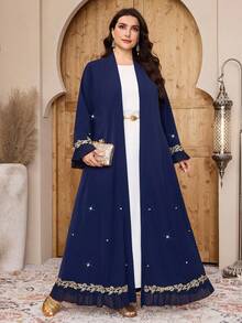 Al Najma Áo Abaya thanh lịch đính đá dành cho nữ cỡ lớn - Màu xanh hải quân - Xem 4