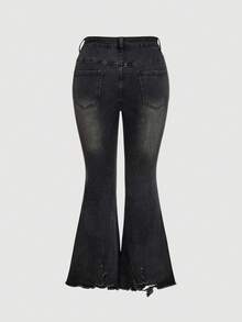 SHEIN MOD Quần jeans ống loe dáng casual có túi đính đá dành cho nữ cỡ lớn - màu đen - Xem 2