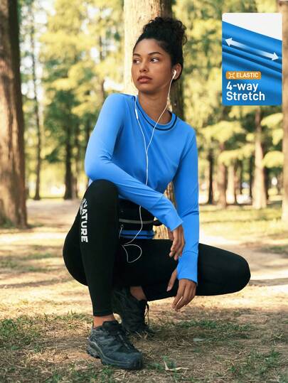 SHEIN In My Nature Sports Long-Sleeve T-Shirt - Crew Neck, Skin-Friendly, Suitable For Gym/Yoga, Outdoor Base Layer, New Autumn & Winter Style