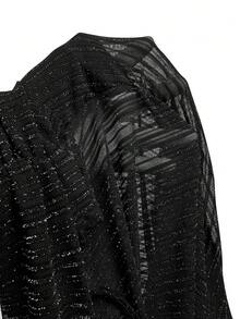 SHEIN EZwear 女士黑色针织网眼露肩连体衣（1件装） - 黑色 - 查看 9