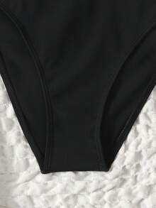 SHEIN Teen Girl Black Solid Color All-Match Swimsuit, Versatile For Spring/Summer 2026 Tropical Vacation - Black - View 4