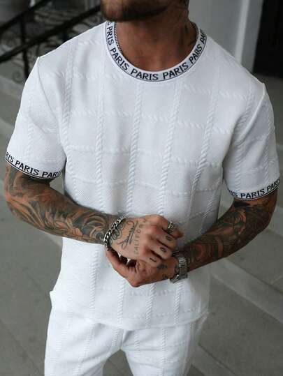 EGENSIO Men's Crew Neck Short Sleeve Casual Loose Solid Color Ribbed Collar T-Shirt