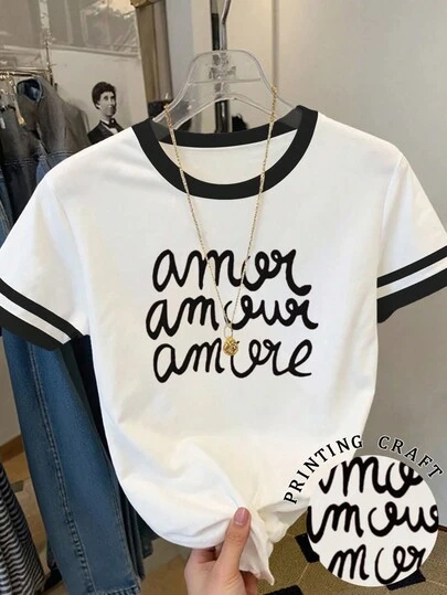 Resyla Women's Casual Colorblock Print Round Neck Short Sleeve T-Shirt