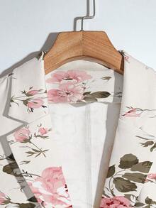 Franclia 优雅西装腰带褶皱 A 字裙，印花 2 件套女士套装 - 杏色 - 查看 3