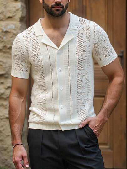 HIMLAND قميص قصير الأكمام مصنوع من الأقمشة المحبوكة الرقيقة مع طوق كوبي، إحساس عالي الجودة، مناسب للربيع والصيف