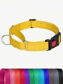 1件装 高强度反光尼龙马丁格尔犬项圈 防拉扯训练项圈 L码可调节 适用于小型、中型和大型犬 宠物训练装备 遛狗配件
