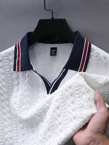 EGENSIO 男士纹理纯色双层领 Polo 衫