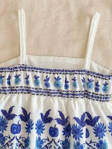 Travachic KIDS Adorable Baby Girls Blue Floral Pattern Cami Dress Vacation Style Short Length Shirred Flounce Short Sleeve Polyester For Toddlers - Multicolor - View 4
