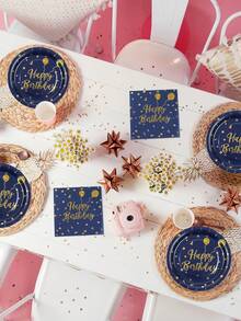 24pcs/Set Navy Blue & Gold Foil Happy Birthday Disposable Napkins, 13*13 Inch 2 Ply Navy Blue Elegant Metallic Gold Foil Dessert Napkins For Women Party Supplies,Christmas - Multicolor - View 9