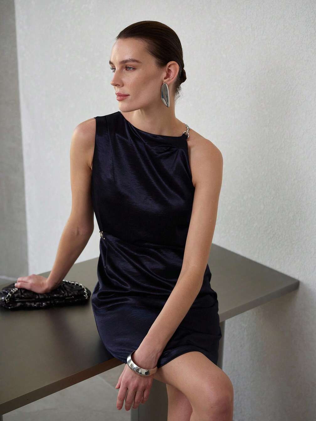 minimalist cocktail dress Sheath Column Tea Length Cocktail Dresses Party Dresses Elegant Minimalist  Sleeveless One Shoulder Prom Wedding Guest Stretch Fabric with Slit Pure Co