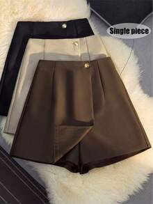 SHEIN Franclia 1pc Women's Asymmetric Skort, High Waist Wide Leg A-Line Loose Fit, Elegant Espresso Brown Summer Chic Brunch Versatile Commuter Casual Bottoms - Brown - View 3