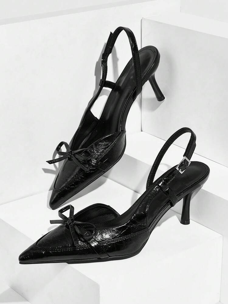 CUCCOO SZL Women's Shoes Pointed Bow Stiletto High Heels, Retro And Elegant Style, With Back Space Design, Metal Buckle And Exquisite Bow Details, Suitable For Women Who Pursue Retro Style, Can Be Used For Dates, Parties And Other Scenes That Need To Show Elegance.