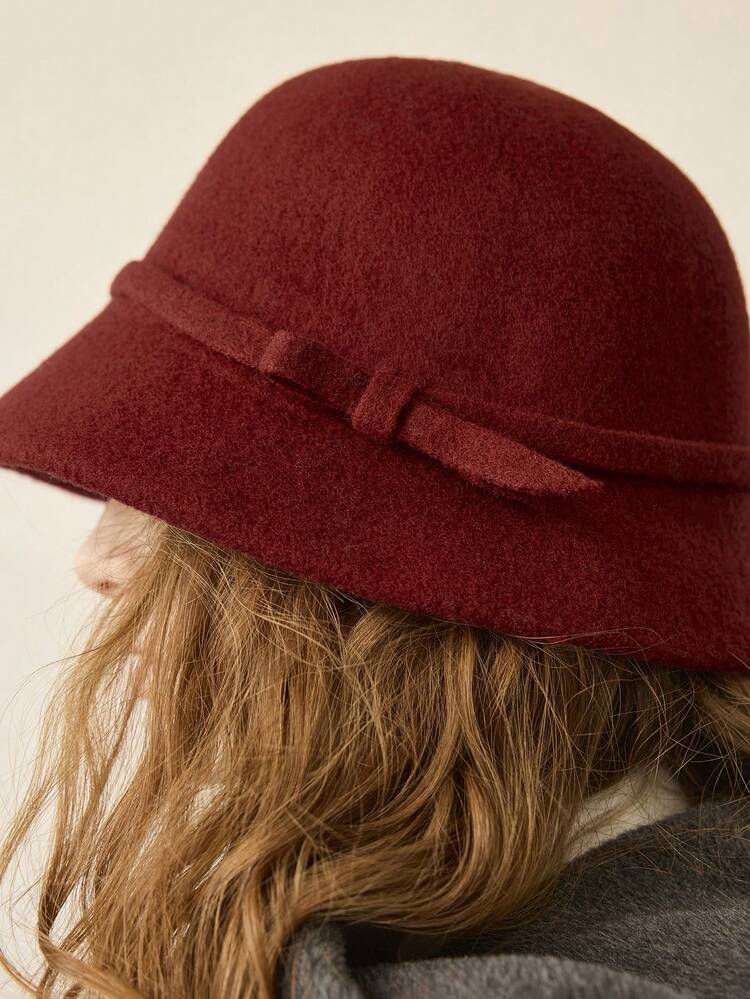 GREY WOOL BOWKNOT DECOR BUCKET HAT