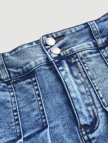 SHEIN Girlism Tween Girls' Y2K Trending Stonewashed Strapless Pressed Pleat Denim Skirt Set,Girls Back To School Streetwear Two Pieces Outfits - Dark Wash - View 3