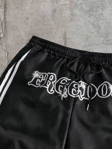 AXEPEAK 男士字母印花短袖衬衫和短裤套装 - 黑色 - 查看 9