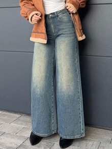 Jeta Ari 宽松直筒女式牛仔裤，宽松牛仔裤 - 藍色 - 查看 4