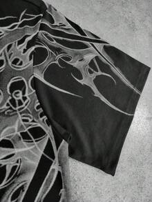 ROMWE MEN Street Life Áo thun nam tay ngắn cổ tròn in họa tiết toàn thân, kiểu dáng thường ngày, thích hợp mặc hàng ngày. - màu đen - Xem 4