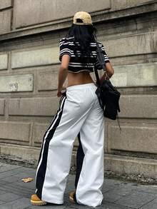 Coolane 女士撞色梭织休闲裤 - 黑與白 - 查看 6