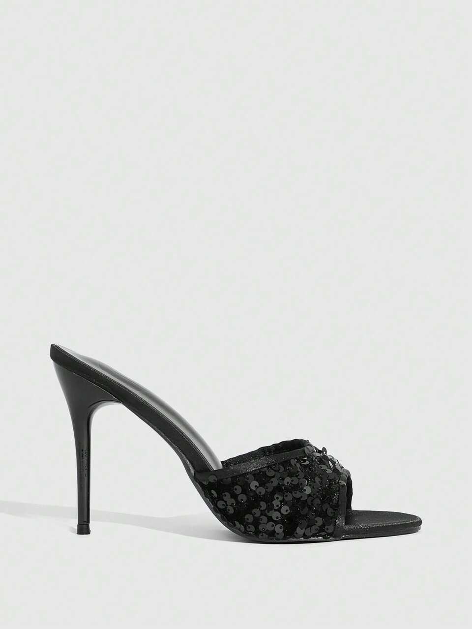 CUCCOO SZL Black Glitter High Heel Sandals For Women Prom Heels Summer Shoes