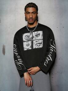 Áo thun nam PAVTROS Manfinity Streetrush phong cách đường phố, phổ biến, phù hợp với INS, in hình và chữ cái cá nhân hóa, thời trang đường phố, dáng rộng, "Tôi yêu bạn trai tôi", áo thun in hình, áo thun in hình retro phong cách Y2K, áo dài tay nam Y2K, áo thun dài tay nam, áo thun dài tay in hình nam. - màu đen - Xem 5