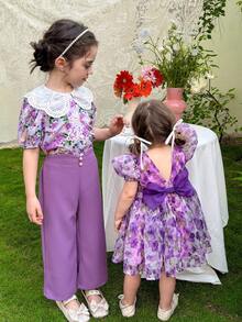 LMoss Kids 女婴雪纺碎花泡泡袖休闲连衣裙 - 彩色 - 查看 4