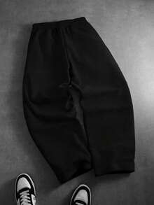 ROMWE MEN Men's Casual Printed Drawstring Sweatpants - Black - View 2