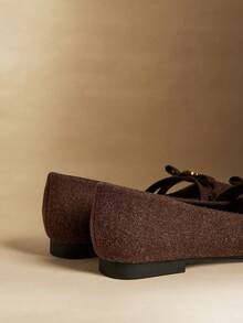 Rosivie Damen Ballerinas mit rundem Zehenbereich, Kaffeebraun, Fellbesatz, Blumenmuster, Metallschnalle am Knöchelriemen, bequeme, lässige französische Stil Slip-On Schuhe - Kastanienbraun - Übersicht 9