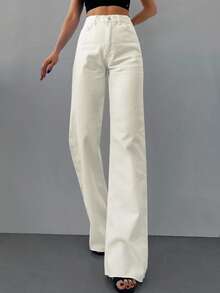 SHEIN Tall High Waist Pleat Detailed Elegant Balloon Jean White Wide Leg Jeans Womens White Jeans White Jeans Women White Pants White Flare Pants - White - View 5