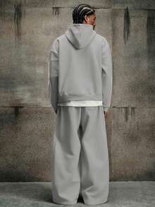 AXEPEAK Bộ áo hoodie nam rộng rãi, màu trơn - Màu Xám nhạt - Xem 2