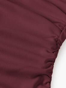 SHEIN Serisse Kids Tween Girls Solid Ruched Long Sleeve Long Dress, Casual Daily Autumn Winter Fall Clothes Elegant Dresses - Burgundy - View 5