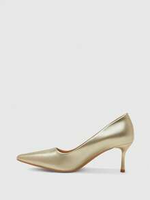 CUCCOO BIZCHIC 女士尖头细高跟酒红色高跟鞋，简约舒适，适合日常通勤、百搭的OL鞋，优雅时尚性感，适合工作、派对、宴会和圣诞节等场合。 - 鏡面淺金 - 查看 9