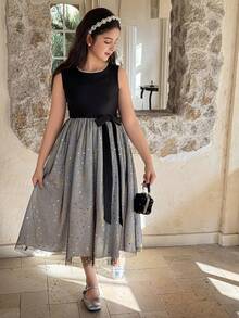 DAZY Tween Girls Sleeveless Round Neck Dress - Black - View 4