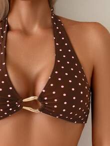 Swim Basics Bộ bikini 2 mảnh in họa tiết chấm bi nhiệt đới dành cho nữ, thích hợp cho kỳ nghỉ thường ngày. - Nhiều màu - Xem 5