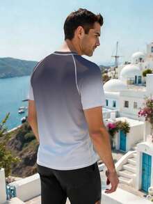 Manfinity Swimmode Men's Gradient Raglan Sleeve Round Neck Casual Rash Guard - Light Grey - View 2