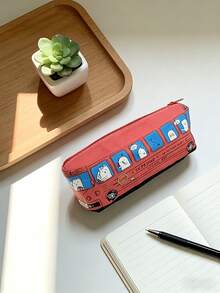 1Pc Large-Capacity Creative Bus Pencil Bag, 6.5*19*6cm Canvas Zipper Pencil Case, Pencil Case, Suitable For Office And School Supplies, Desk Storage Tools, Birthday Gifts, Red/Yellow/Blue/Orange,Back To School,School Supplies - Multicolor - View 11