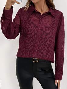 SHEIN Clasi Áo sơ mi nữ dài tay bằng vải chiffon họa tiết da báo thanh lịch, nhẹ nhàng, phù hợp cho đi làm, công sở và nhiều dịp khác, thích hợp cho ngày Valentine mùa xuân/hè. - Màu Đỏ Sâu - Xem 7