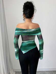 Elenzga Camiseta sencilla de manga larga y hombros descubiertos para mujer, casual para uso diario, camisetas gráficas para mujer, tops para atuendos de primavera