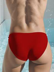 ZELFYO Men's Solid Color Metal Decor Linked Comfortable Daily Wear Swim Briefs - Red - View 2