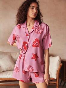 波西米亚海洋印花女士家居服套装 - 彩色 - 查看 1