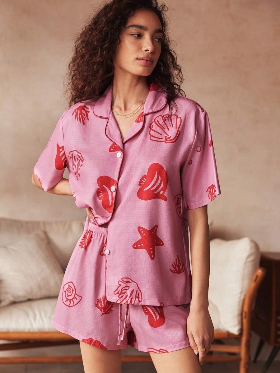 波西米亚海洋印花女士家居服套装 - 彩色 - 查看 1