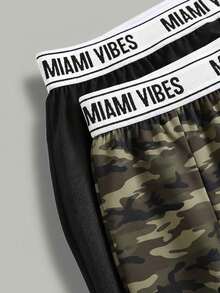 Girlism 2件套少女高腰迷彩及纯黑色阔腿裤套装，基础休闲款 - 軍綠色 - 查看 11