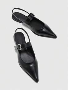 CUCCOO BIZCHIC Zapatos planos casuales de mujer con diseño de hebilla y punta puntiaguda - Negro - Ver 6