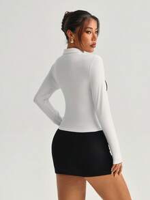 Gameset SHEIN Sport Contrast Color Half-Zip Raglan Long Sleeve Casual Sports Polo Shirt Compression Shirts For Women - White - View 2