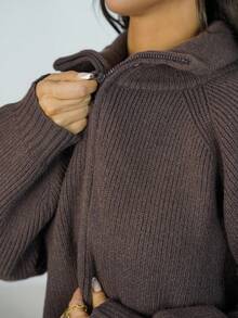 SAYEHFBABY Women's Loose Business Casual High Neck Knit Cardigan, Minimalist Fashion For Commuting And Office Wear, Autumn/Winter - Brown - View 3